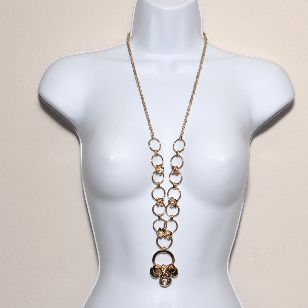 Juicy Couture Long Pendant Goldtone Floral Necklace